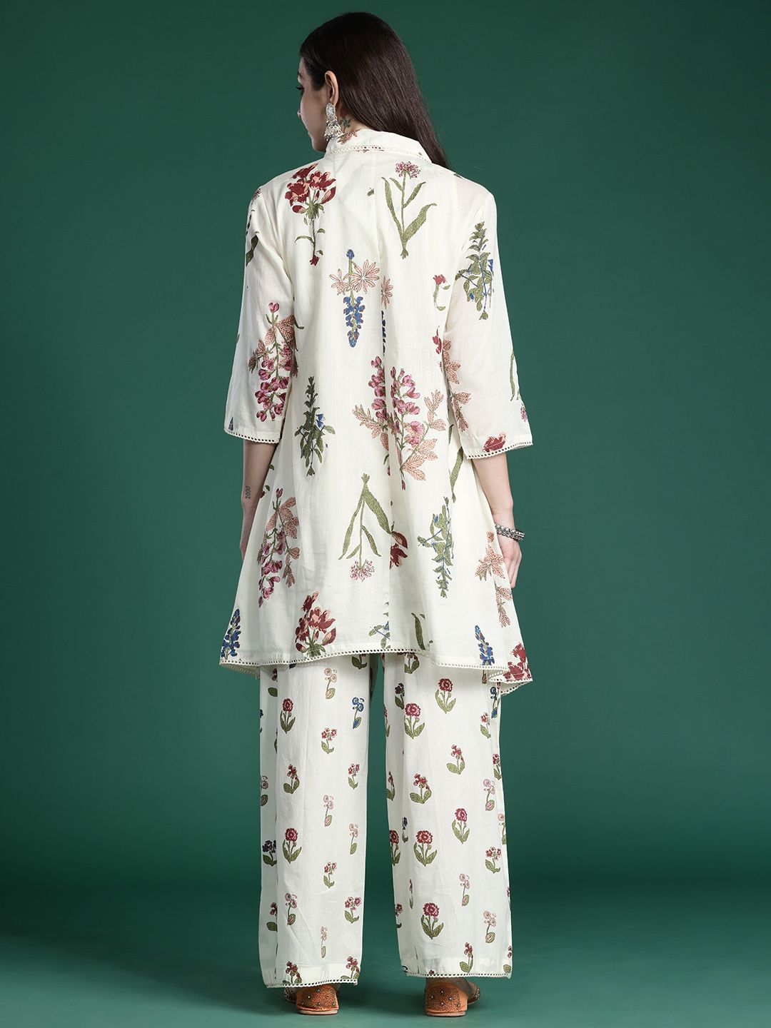 Floral Printed Pure Cotton A-Line Kurta with Palazzos