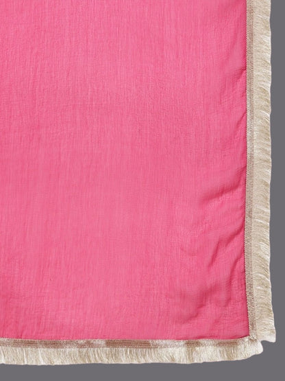 Dhiyona VA Women'sPink Leheriya Printed Thread Work Straight Kurta & Trousers & With Dupatta