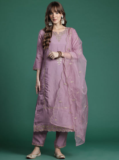 Dhiyona IE Embroidered Gotta Patti Kurta with Trousers & Dupatta