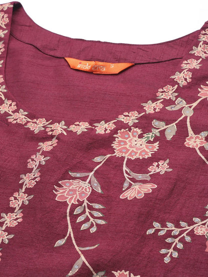 Dhiyona IE Women Maroon & Beige Ethnic Motifs Printed Kurta