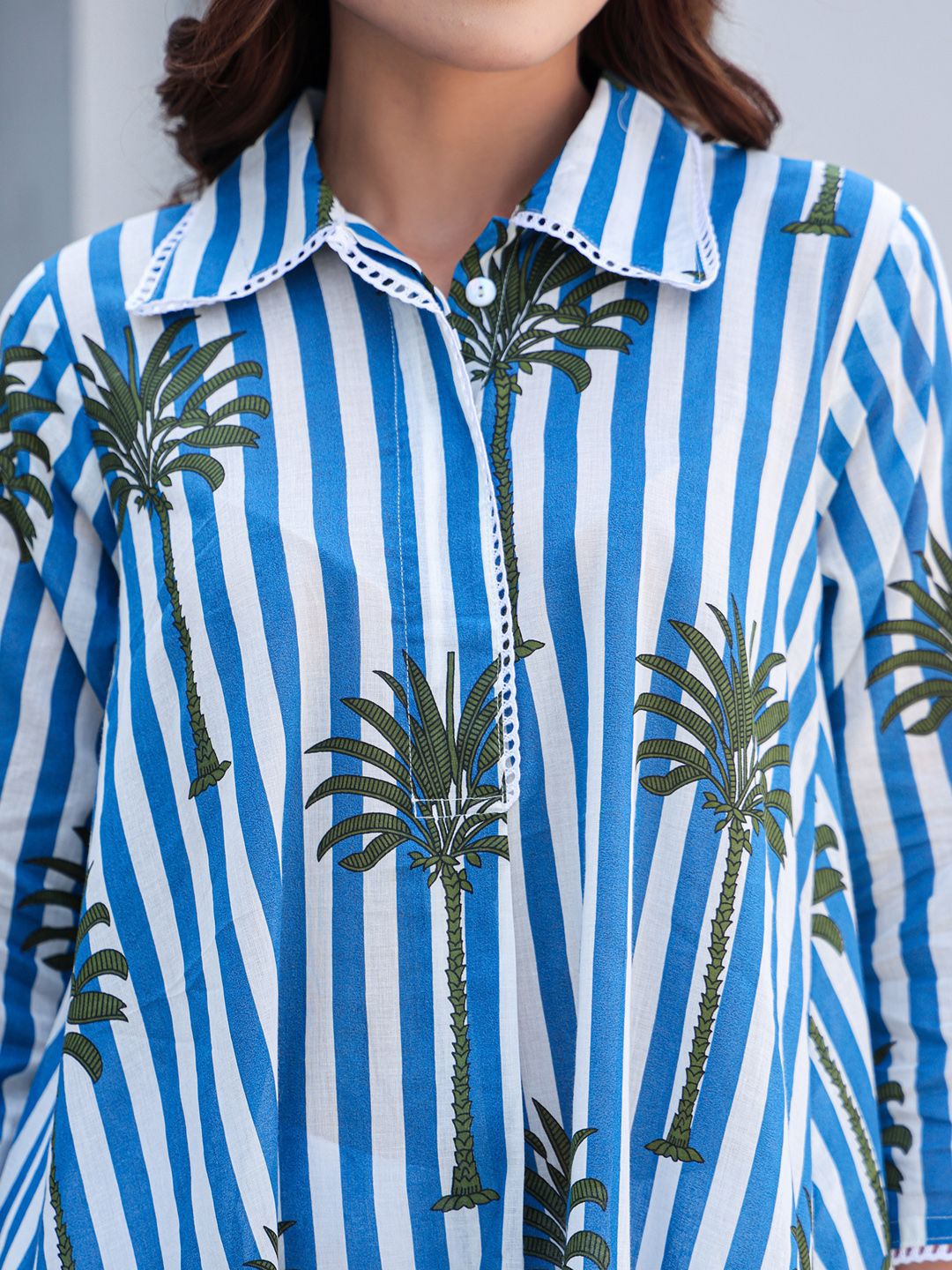 Floral Printed Shirt Collar Pure Cotton A-Line Kurta With Trousers