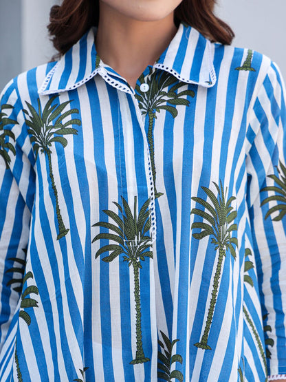 Floral Printed Shirt Collar Pure Cotton A-Line Kurta With Trousers