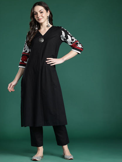 Dhiyona IE Floral Embroidered Pure Cotton Kurta with Trousers