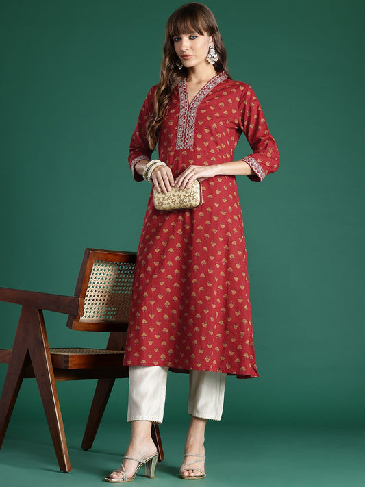Dhiyona IE Ethnic Motifs Embroidered Mirror Work Pure Cotton Kurta