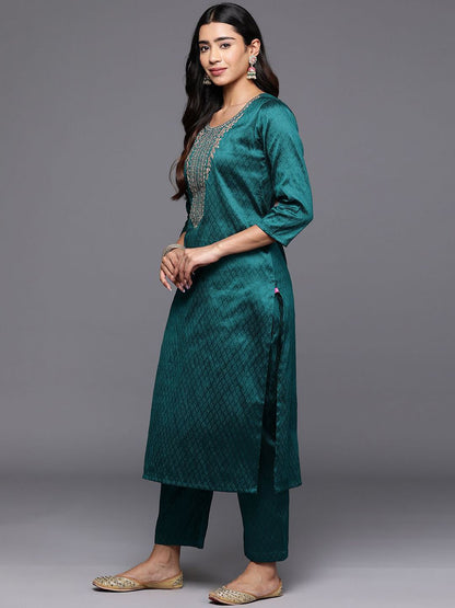 Dhiyona VA Women'sEthnic Motifs Zari Embroidered Yoke Kurta & Trousers With Dupatta