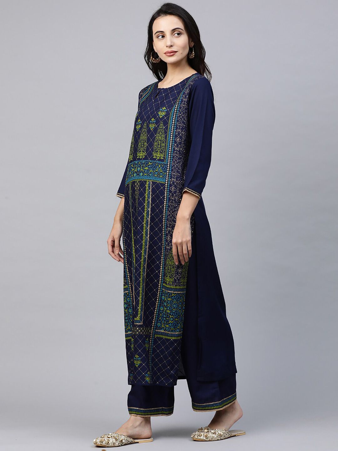 Dhiyona IE Ethnic Motifs Printed Keyhole Neck Liva Kurta