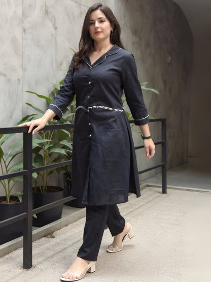 Dhiyona IE Women's Women Solid Cotton A-Line Kurta with Trousers