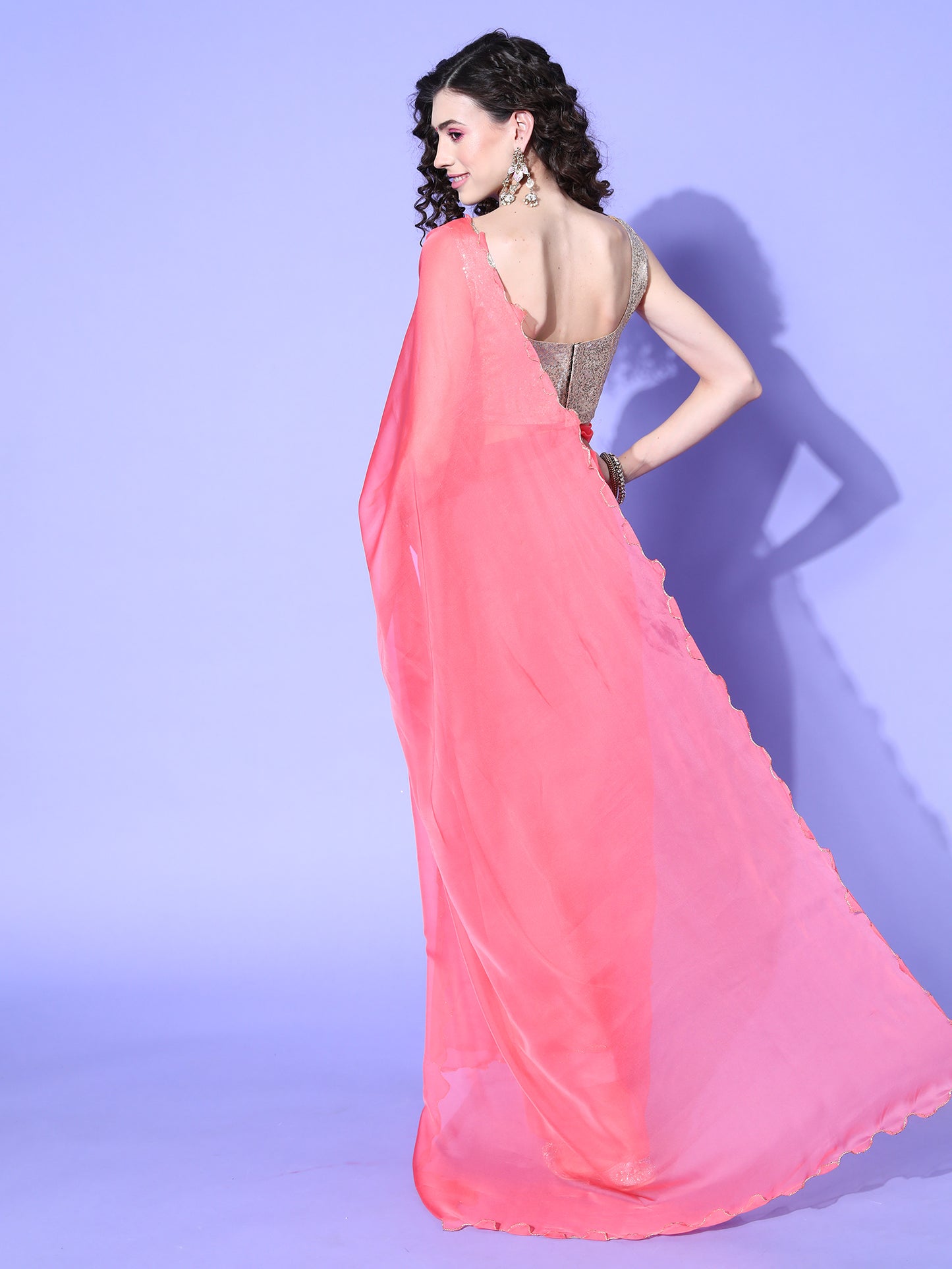 Women's Organza Pink Solid Designer Saree With Blouse Piece