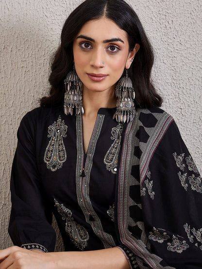 Women Ethnic Motifs Embroidered Cotton Kurta with Trousers & Dupatta