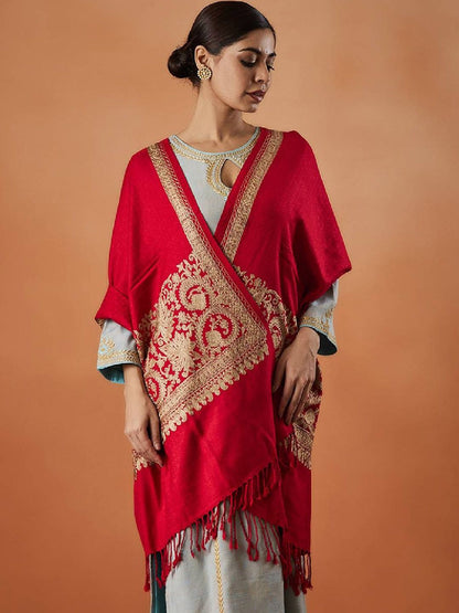 Dhiyona PA Floral Embroidered Fringed Shawl