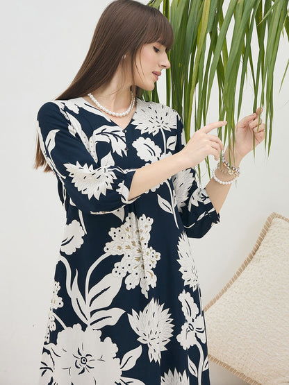 Dhiyona IE Floral Printed V-Neck Tunic & Trousers