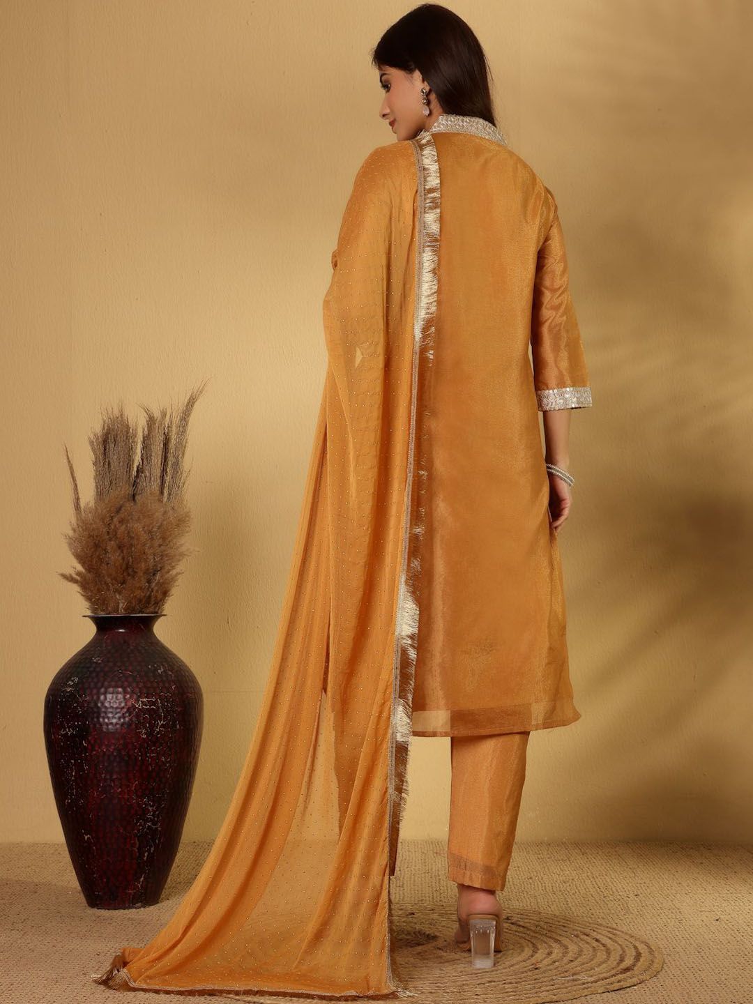 Dhiyona PD Women Woven Design Straight Kurta With Trouser And Dupatta