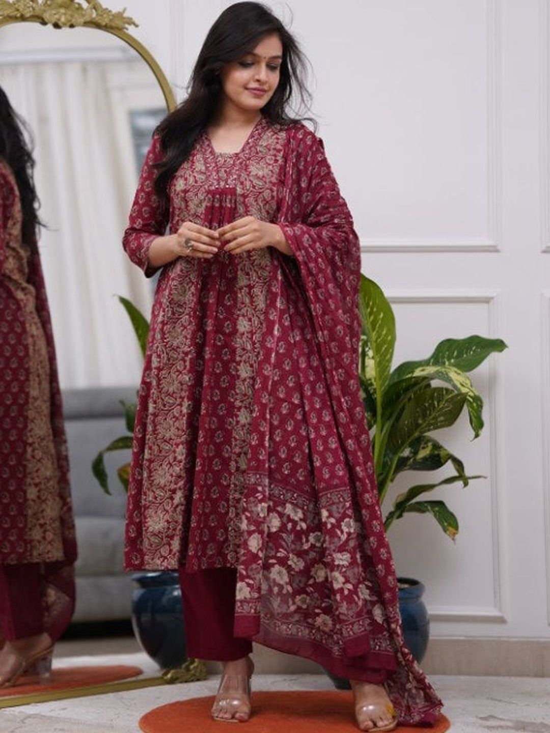 Dhiyona KL Women Ethnic Motifs Printed Panelled Kurta with Trousers & With Dupatta