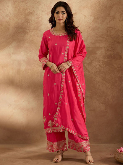 Dhiyona IE Women Ethnic Motifs Embroidered Regular Kurta with Trousers & With Dupatta