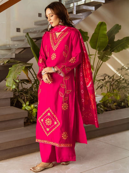 Women Ethnic Motifs Embroidered Regular Thread Work Kurta with Trousers & Dupatta