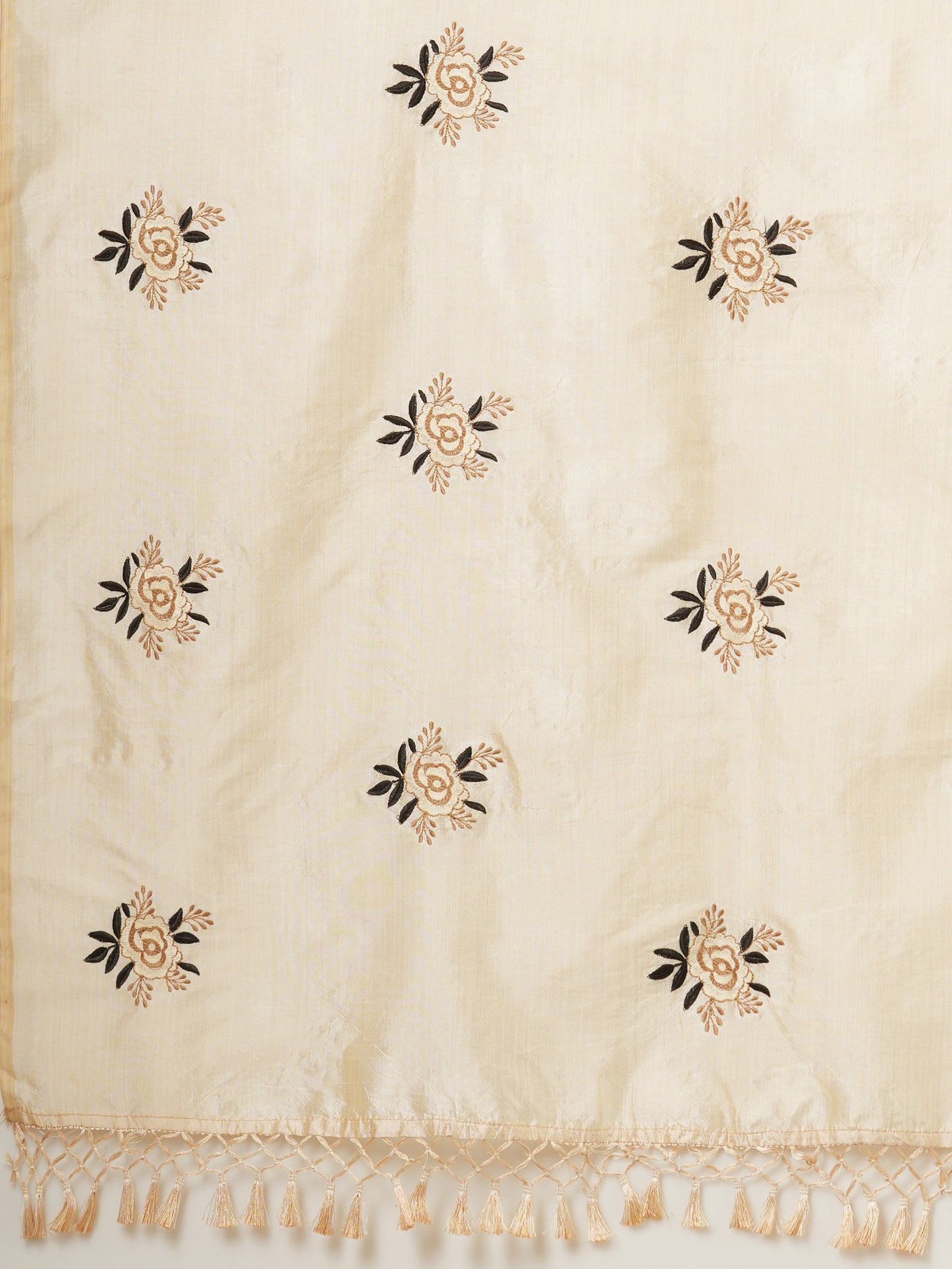 Women's Silk Blend Cream Embroidered Designer Saree With Blouse Piece