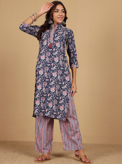 Dhiyona VA Women's Floral Printed Straight Kurta with Palazzo & Dupatta