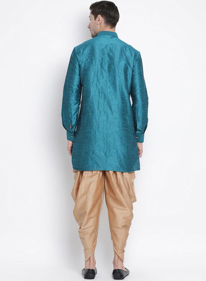 Men's Dark Green Silk Blend Pathani Kurta and Dhoti Set