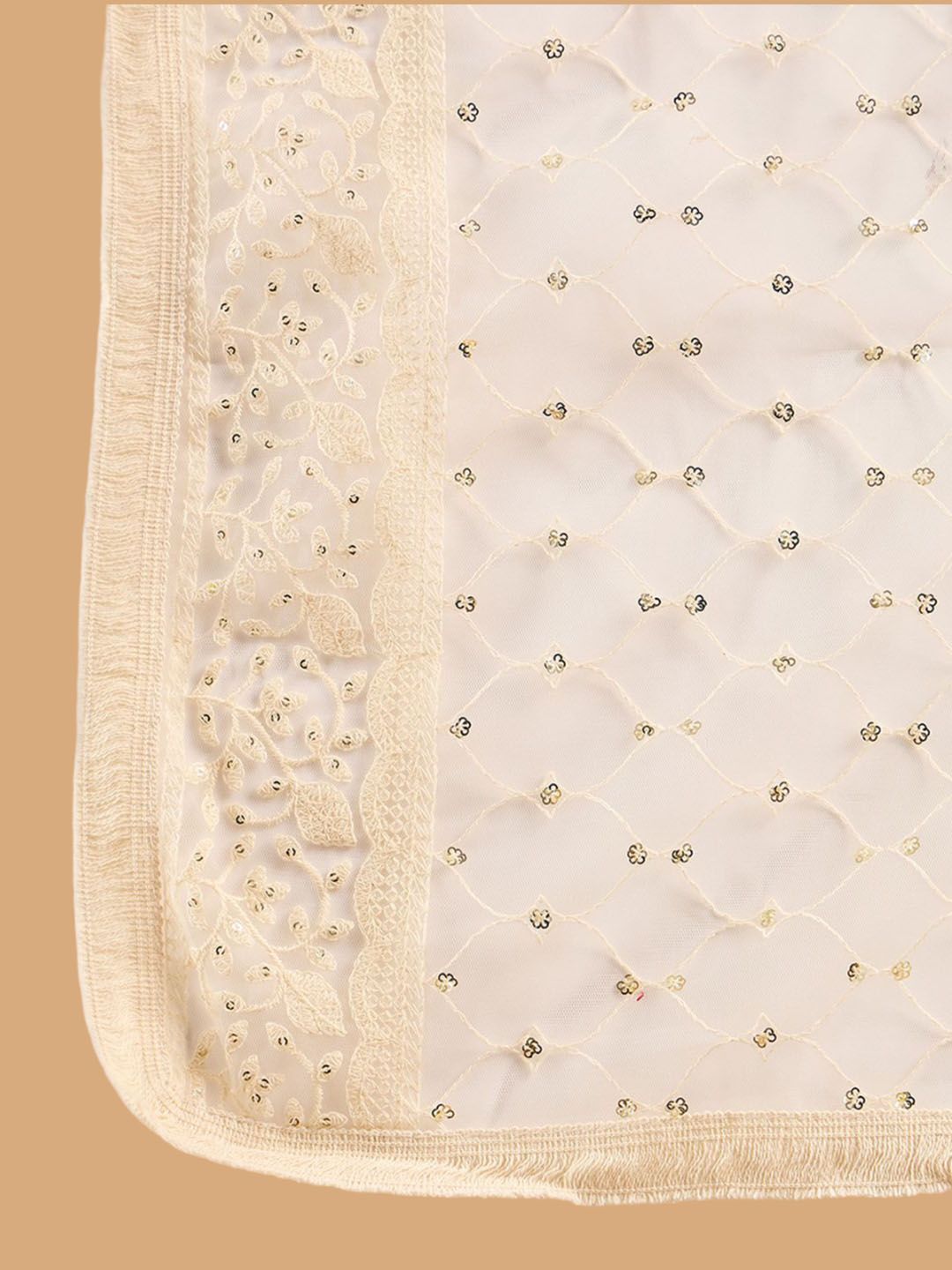 Embroidered Straight Sequinned Chanderi Cotton Kurta with Trousers & Dupatta