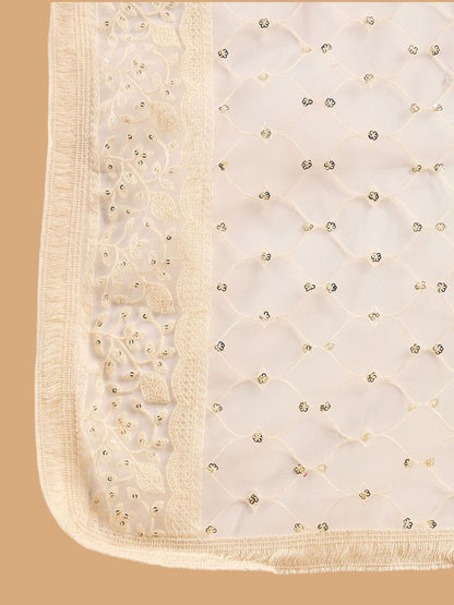 Embroidered Straight Sequinned Chanderi Cotton Kurta with Trousers & Dupatta