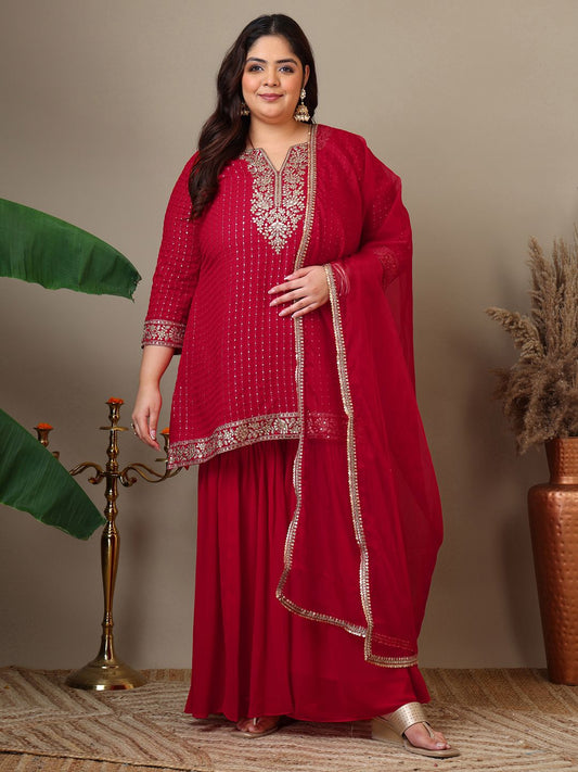 Dhiyona IN Women Ethnic Motifs Embroidered Regular Kurta with Sharara & With Dupatta