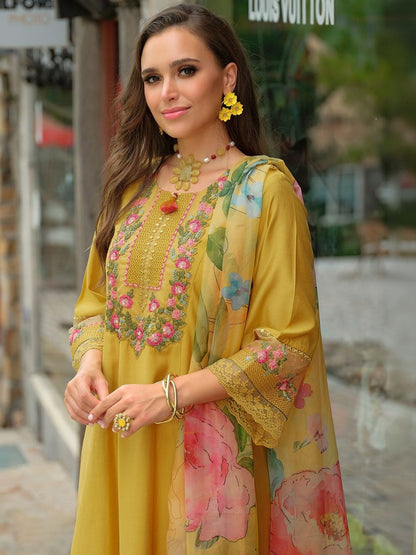 Women Floral Embroidered Regular Thread Work Kurta with Trousers & With Dupatta