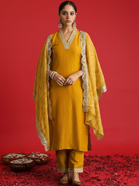 Women Ethnic Motifs Embroidered Regular Gotta Patti Kurta with Trousers & With Dupatta