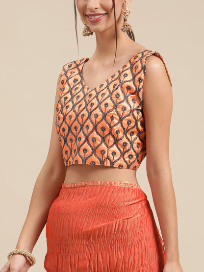 Women's Polycotton Rust Solid Belted Sarees With Blouse Piece