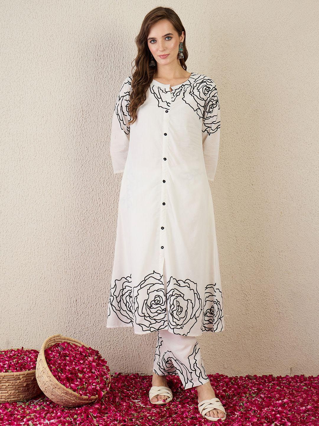 Dhiyona IE Printed Pure Cotton A-Line Tunic With Trousers Co-Ords