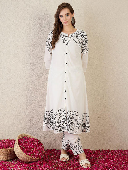 Dhiyona IE Printed Pure Cotton A-Line Tunic With Trousers Co-Ords