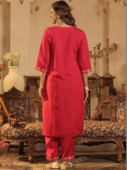 Women Floral Embroidered Regular Sequinned Kurta with Trousers & With Dupatta