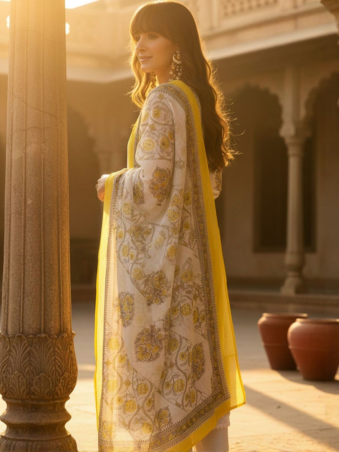 Ethnic Motifs Printed Regular Pure Cotton Straight Kurta With Trousers & Dupatta