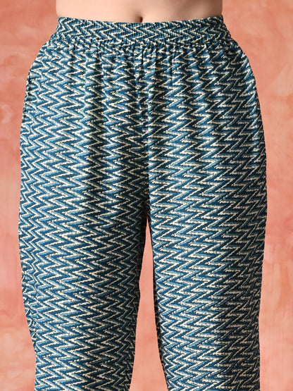 Dhiyona SN Women's Printed A-Line Kurta With Trousers & Dupatta