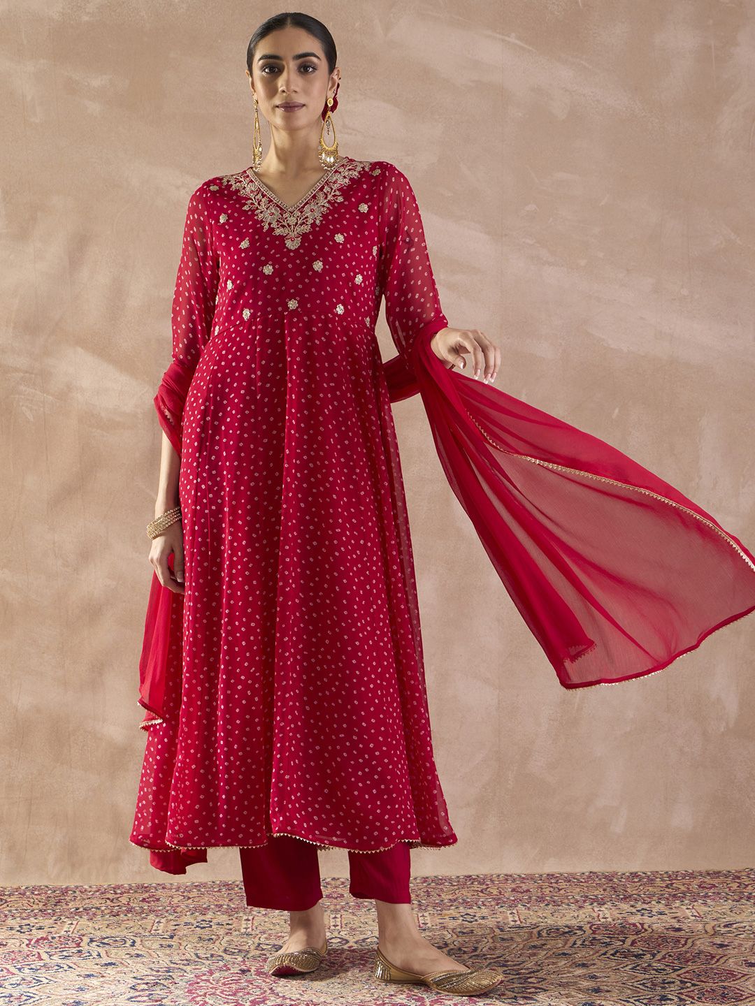 Dhiyona IE Ethnic Motifs Printed Georgette Anarkali Kurta With Trousers & Dupatta