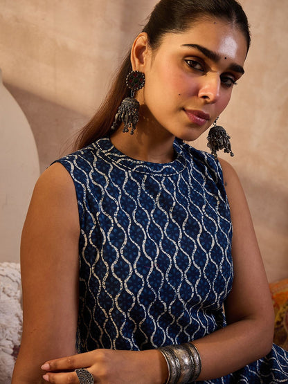 Dhiyona IE Printed Pure Cotton Round Neck Tunic With Trousers Co-Ords