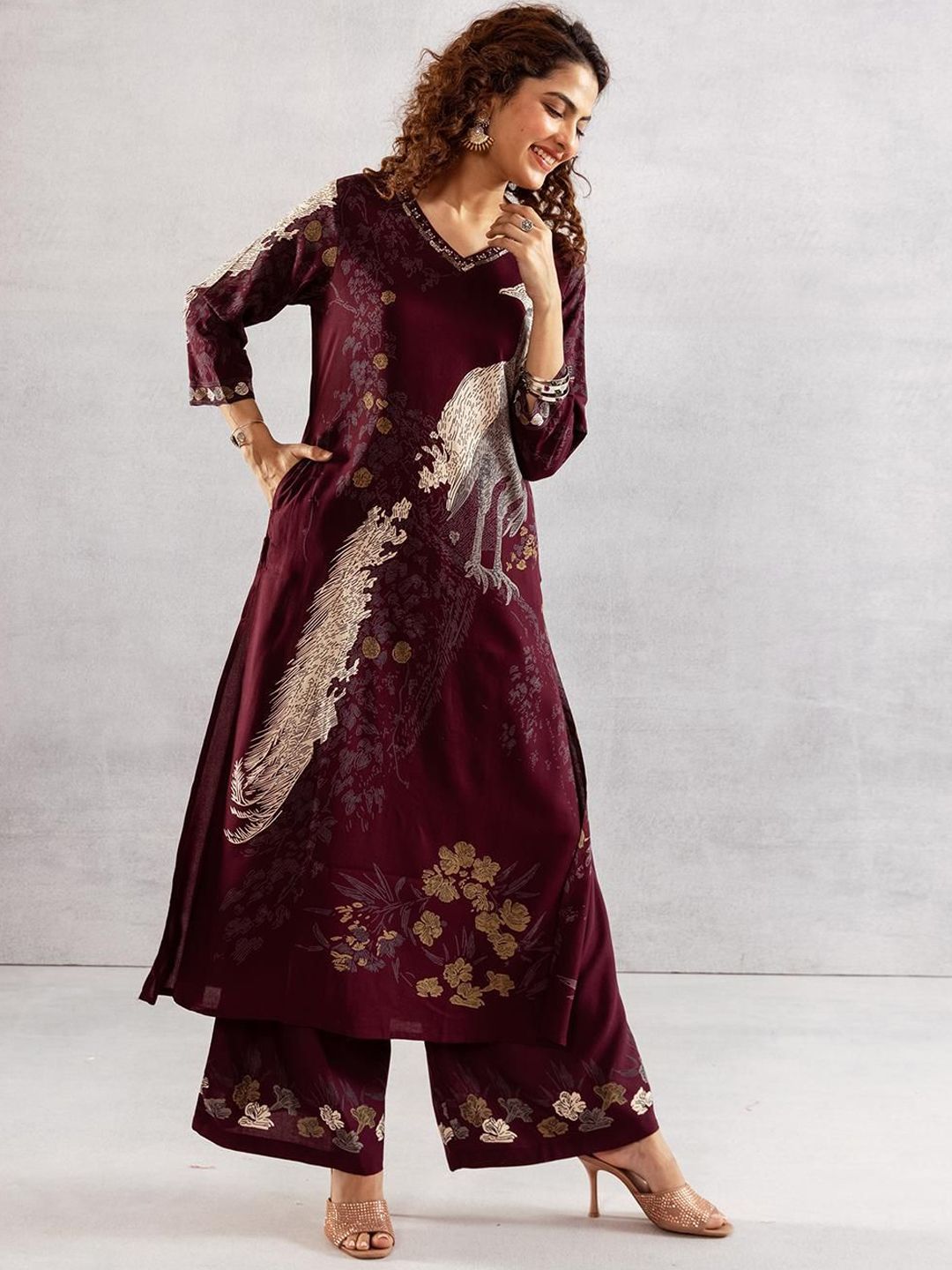 Dhiyona IS Women's Women Animal Printed Kurta with Palazzo