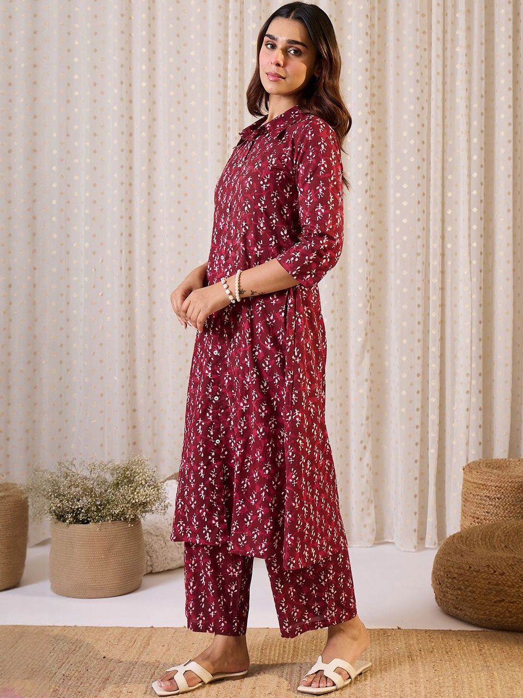 Women Floral Printed Pure Cotton Anarkali Kurta with Trouser