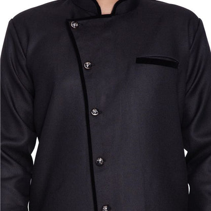 Men's Black Cotton Blend Regular Sherwani Set
