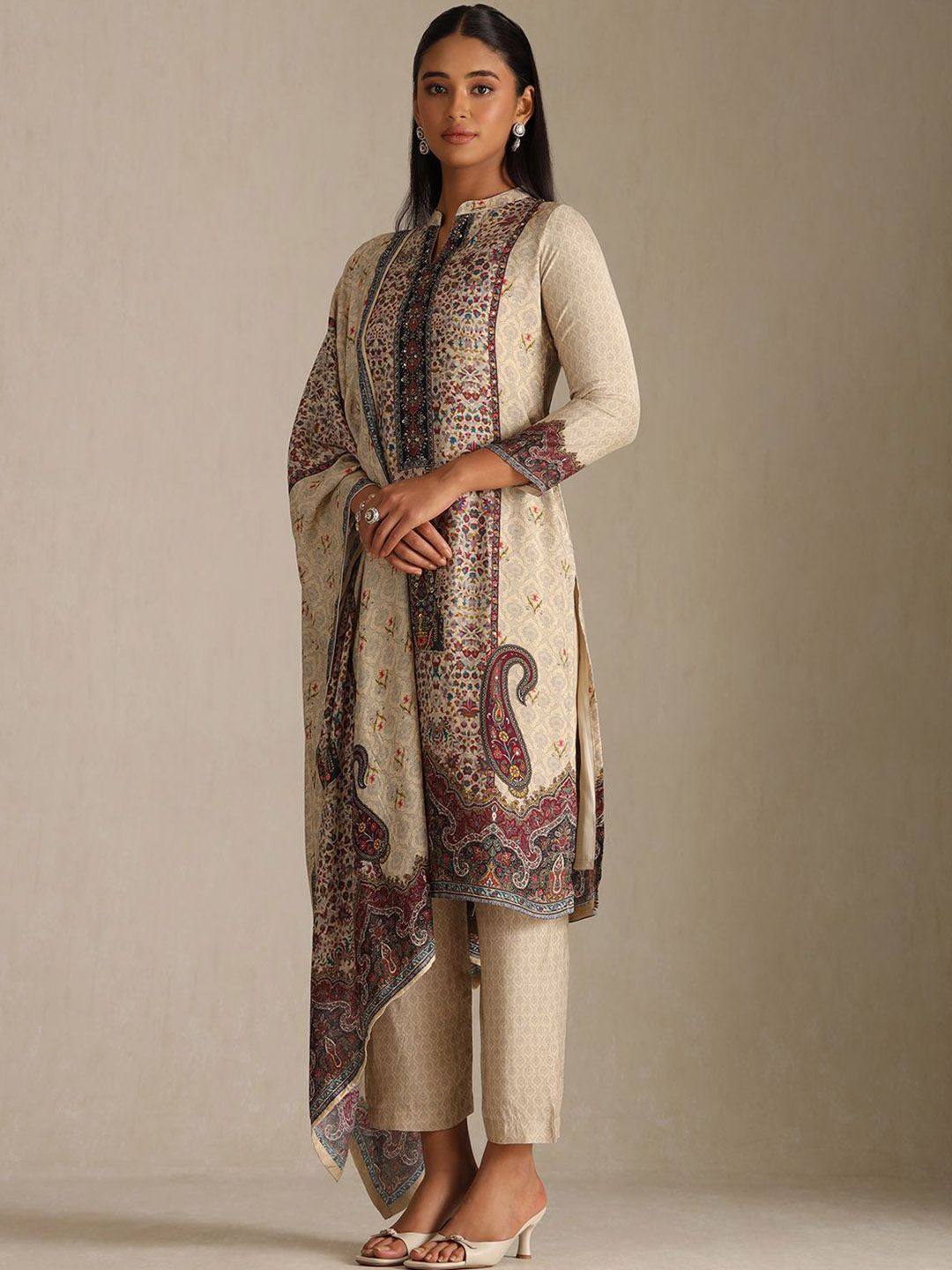Dhiyona SO Women's Women Printed Regular Sequinned Kurta & Trousers With Printed Dupatta
