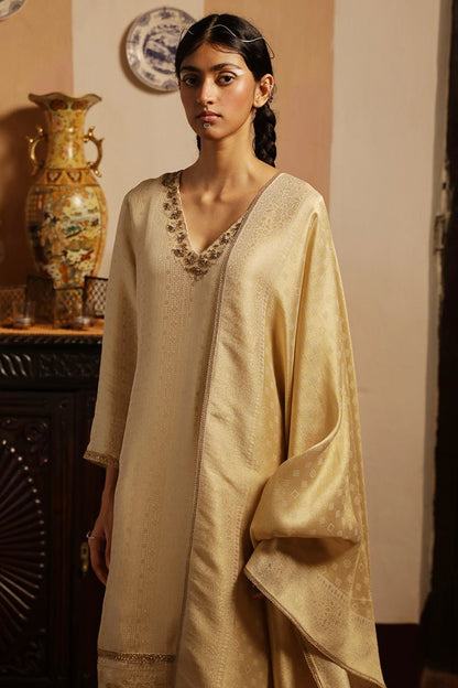 Women's Ecru Woven Silk Salwar Suit