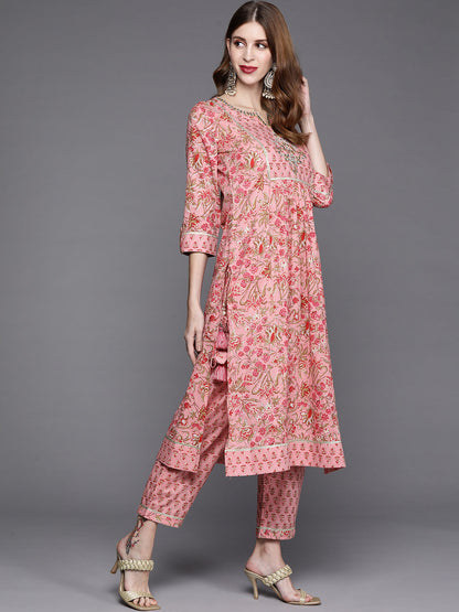 Dhiyona VR Women's Floral Printed Embroidered Kurta With Straight Pant And Chiffon Dupatta