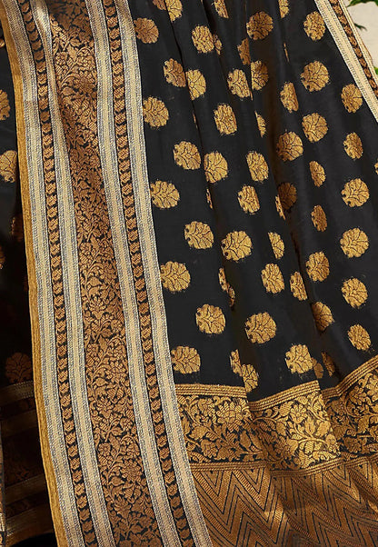 Dhiyona GR Women's GJ Black Diamond Carbon Black Zari Woven Design Cotton Blend Saree
