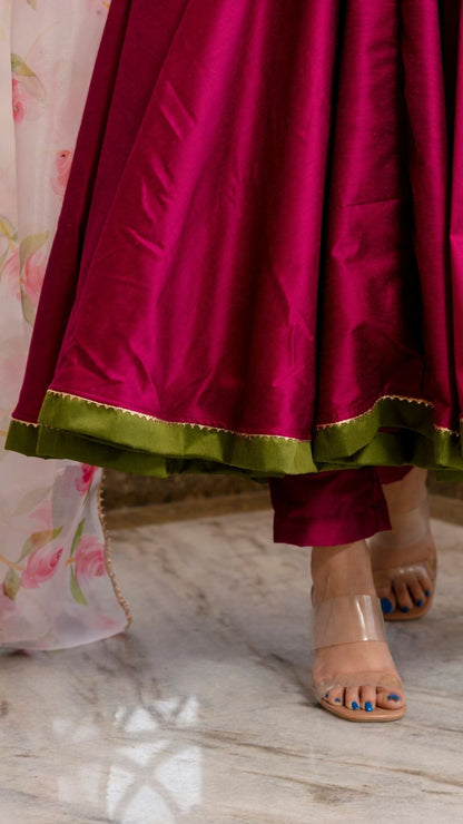 Magenta Lilly Cotton Silk Anarkali Set