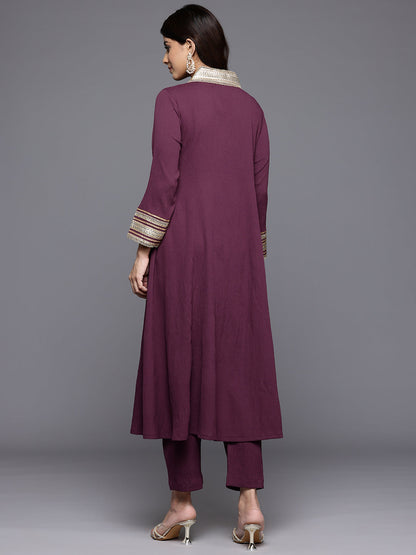 Dhiyona VR Women's Purple Zari Lace Embellished Yoke A-Line Kurta Set