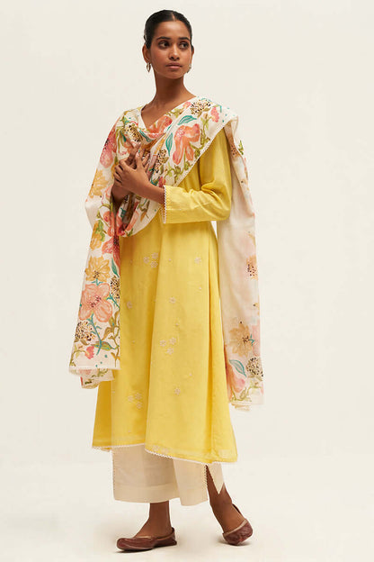Women's Yellow Embroidered Cotton Salwar Suit