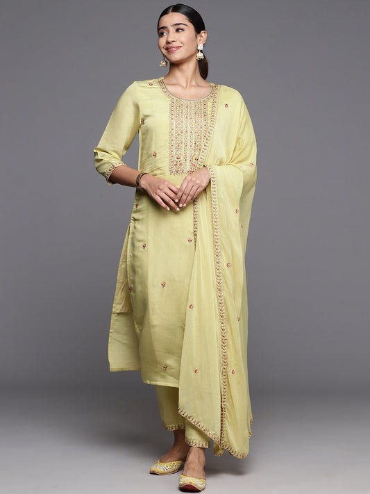 Dhiyona VR Women's Beige Embroidered Straight Kurta Paired With Tonal Embroidered Bottom And Embroidered Dupatta