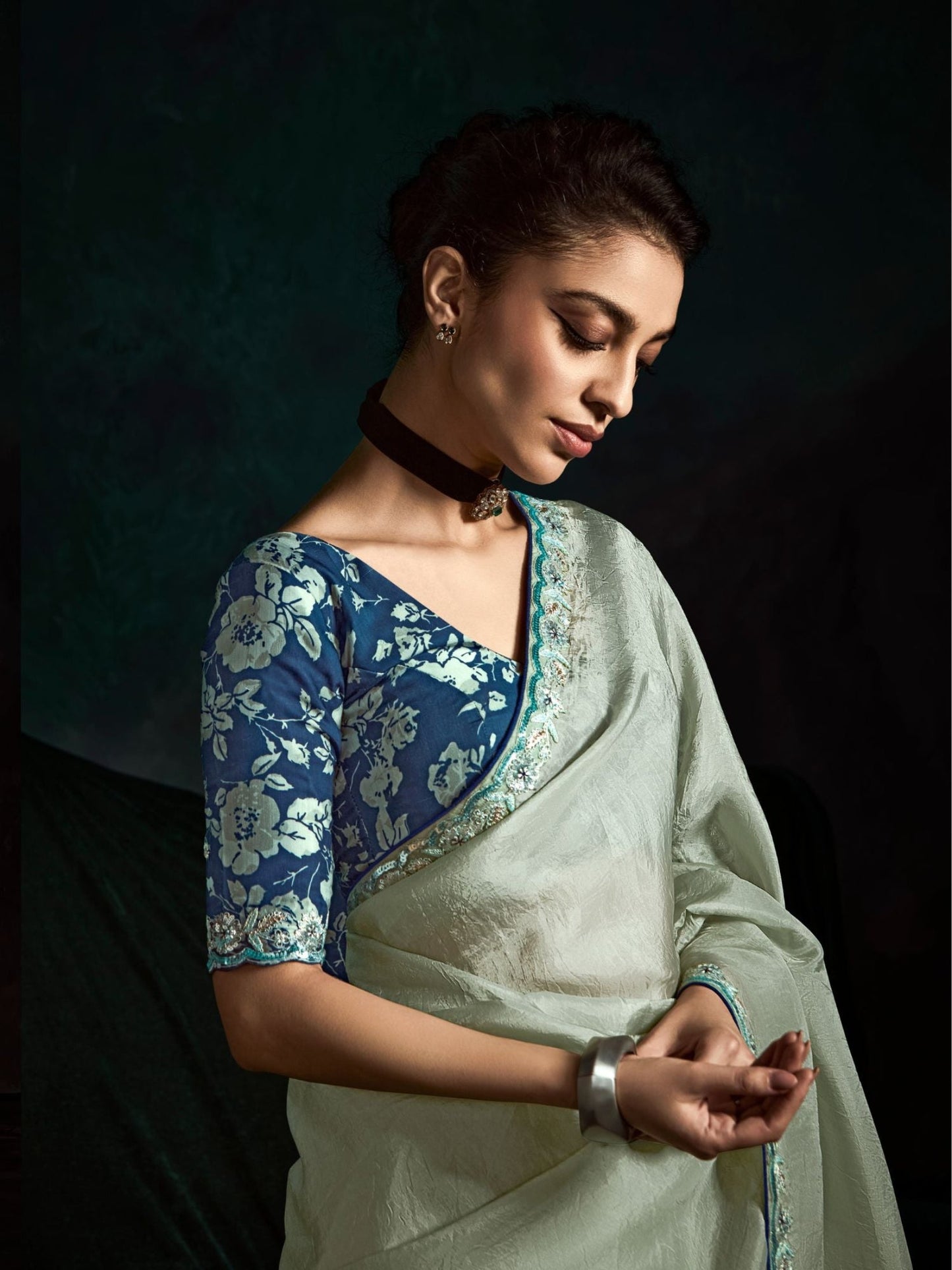Dhiyona KM Women Stunning See Green Designer Organza Saree “ A Touch Of Elegance And Grace