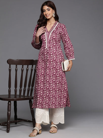 Dhiyona VR Women's Magenta Floral Printed Straight Kurta