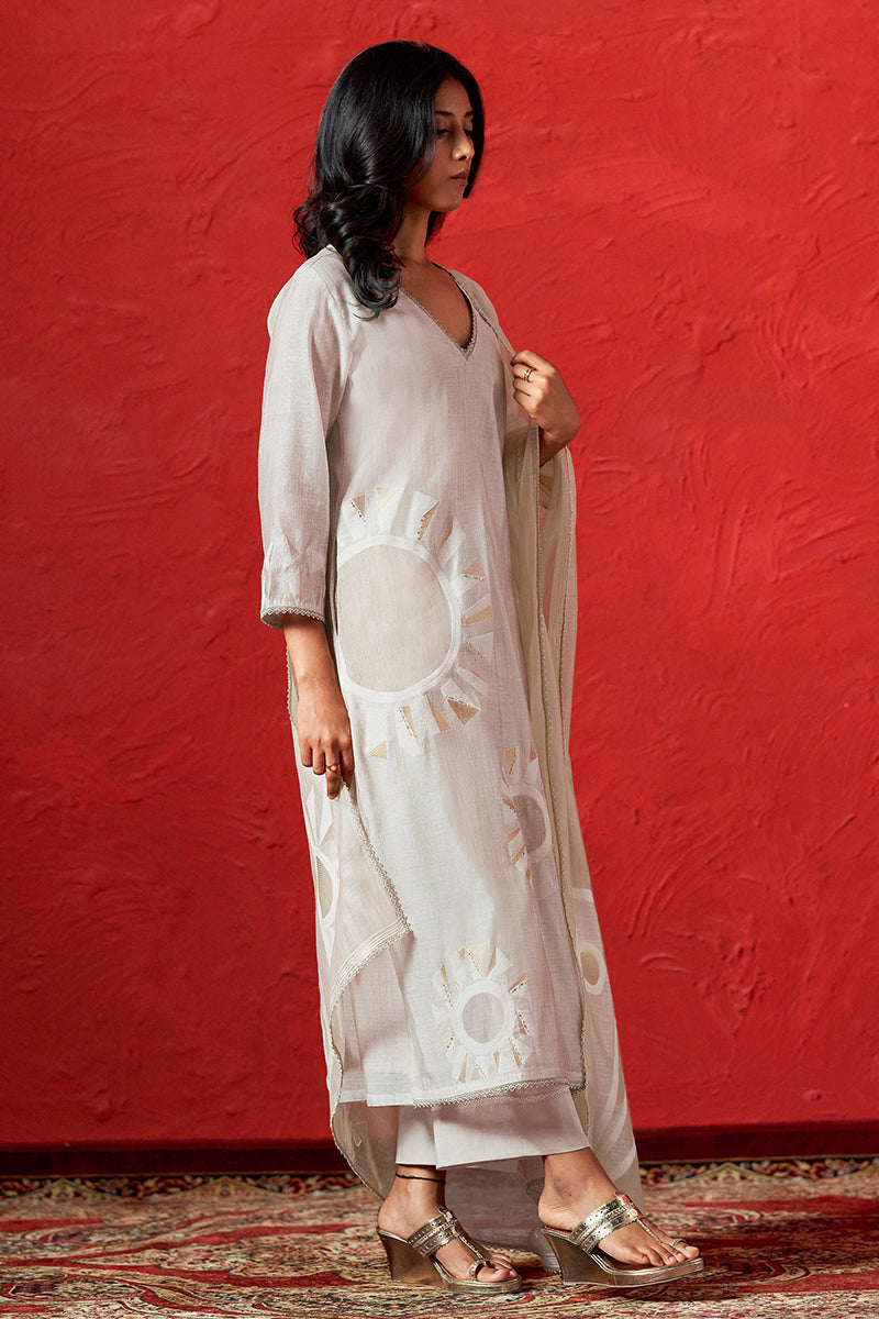 Women's Fog Beige Viscose Chanderi Woven Salwar Suit