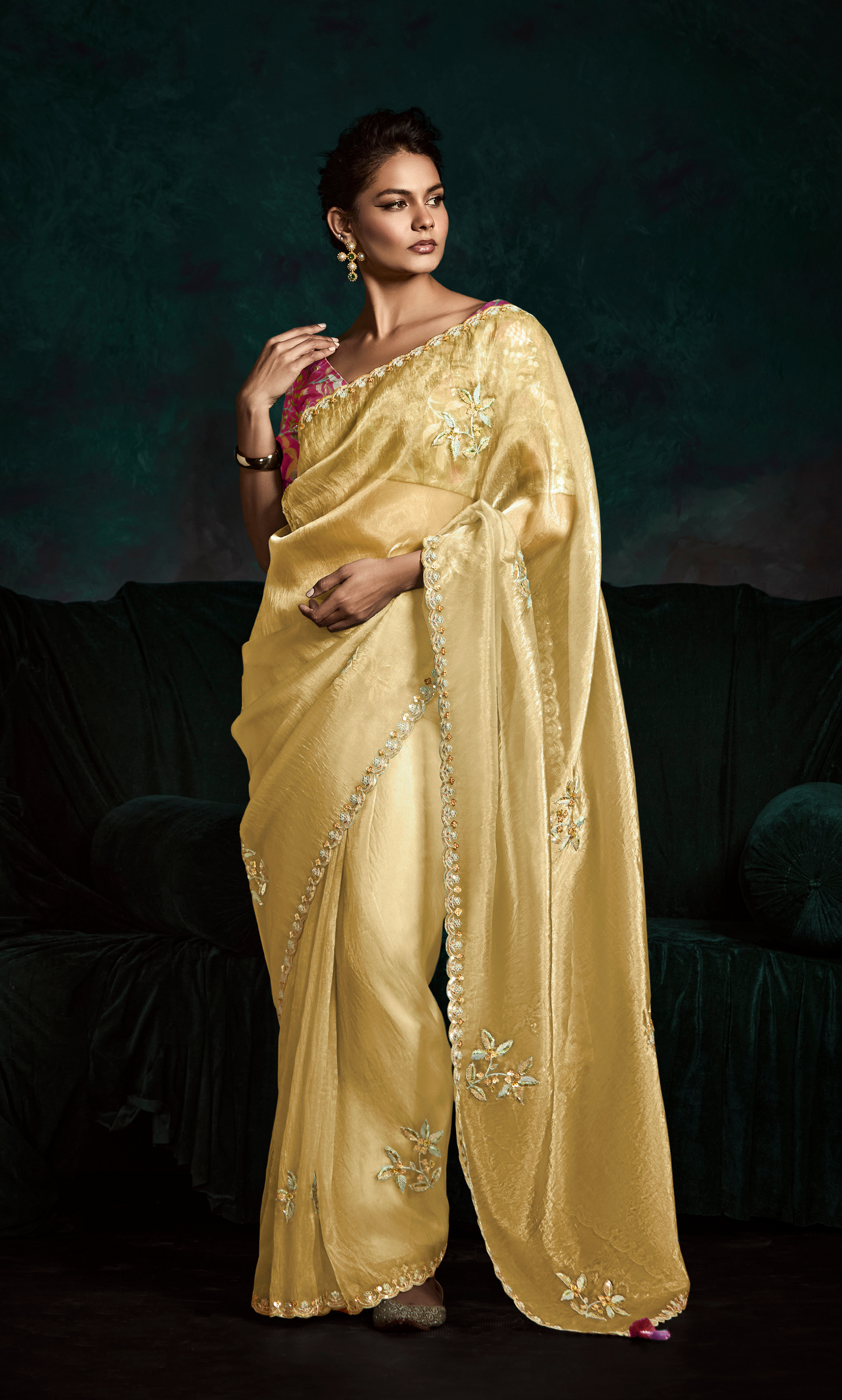 Dhiyona KM Women Yellow Designer Organza Saree: Effortless Elegance For Every Occasion